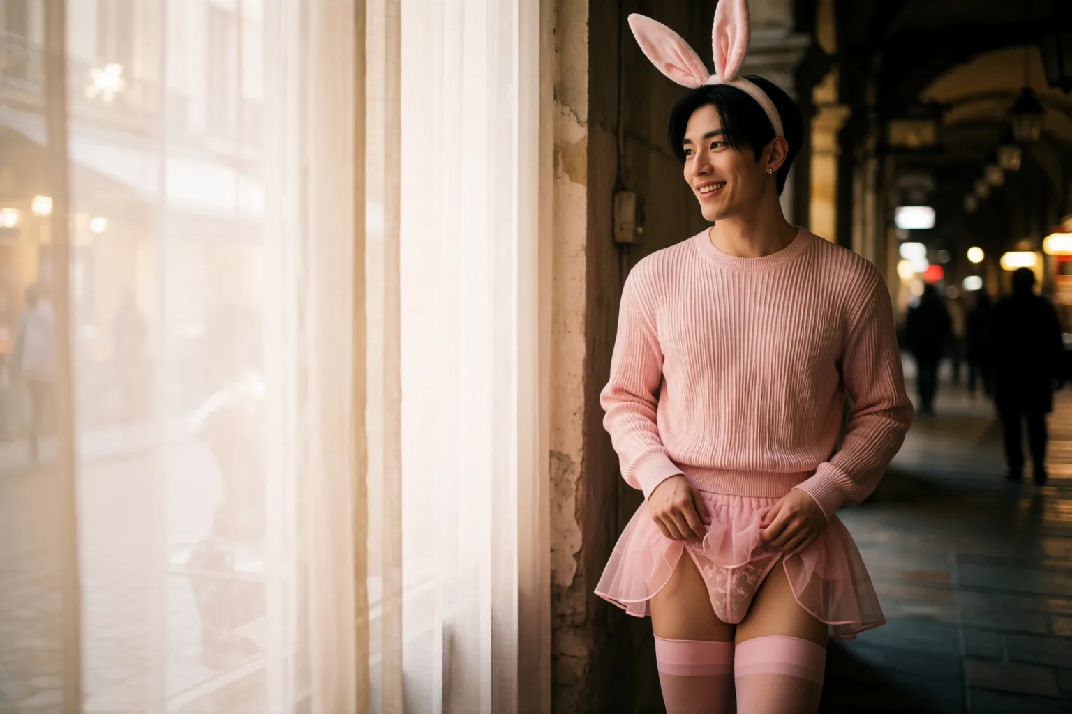 Erotic story illustration: His Boyfriend Dressed Him as a Bunny to Go Out on the Street