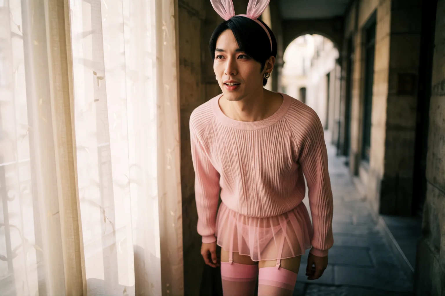 Scene 1 of the story: His Boyfriend Dressed Him as a Bunny to Go Out on the Street
