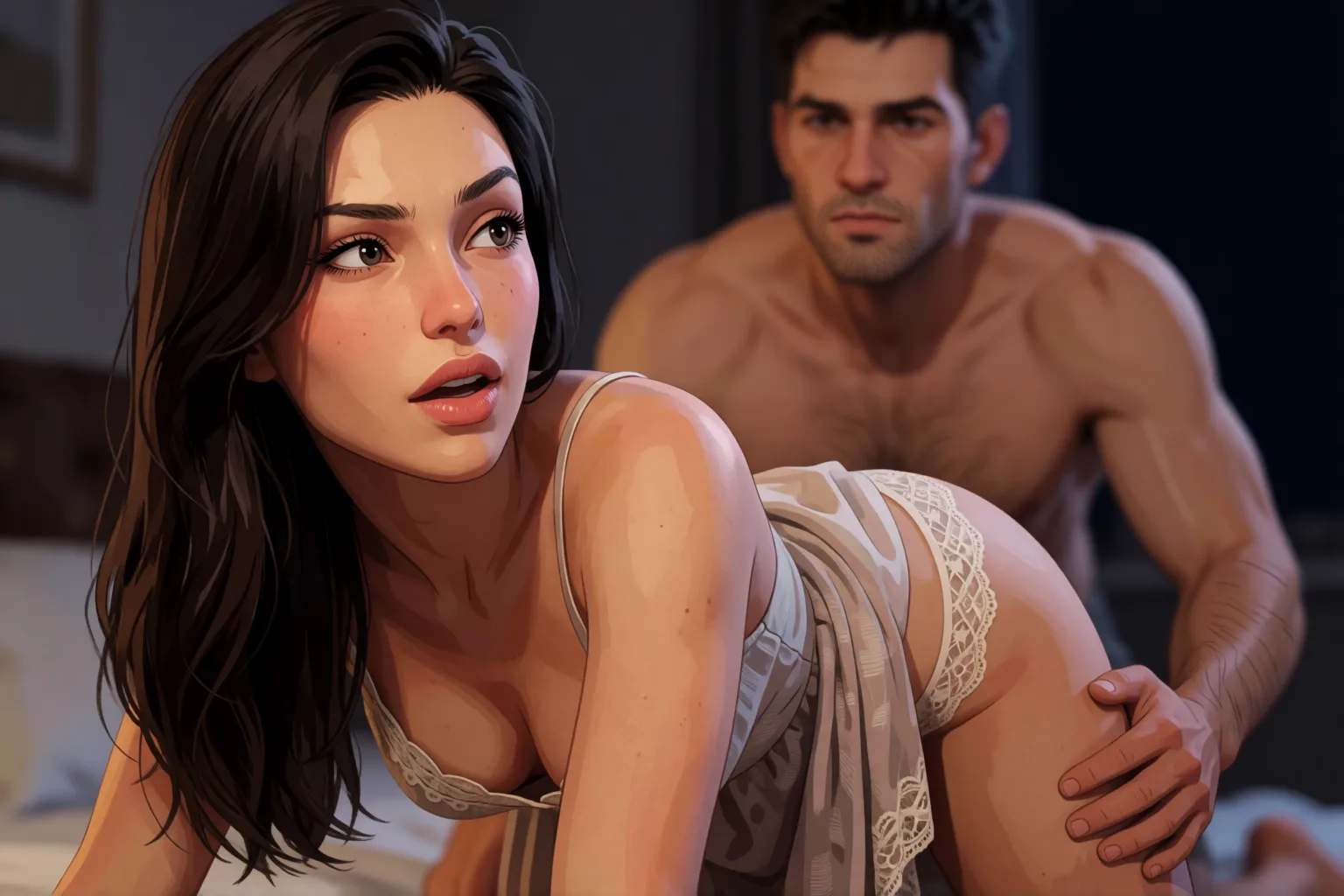 Escena 2 del relato: Terminamos los cuatro en la misma cama de hotel