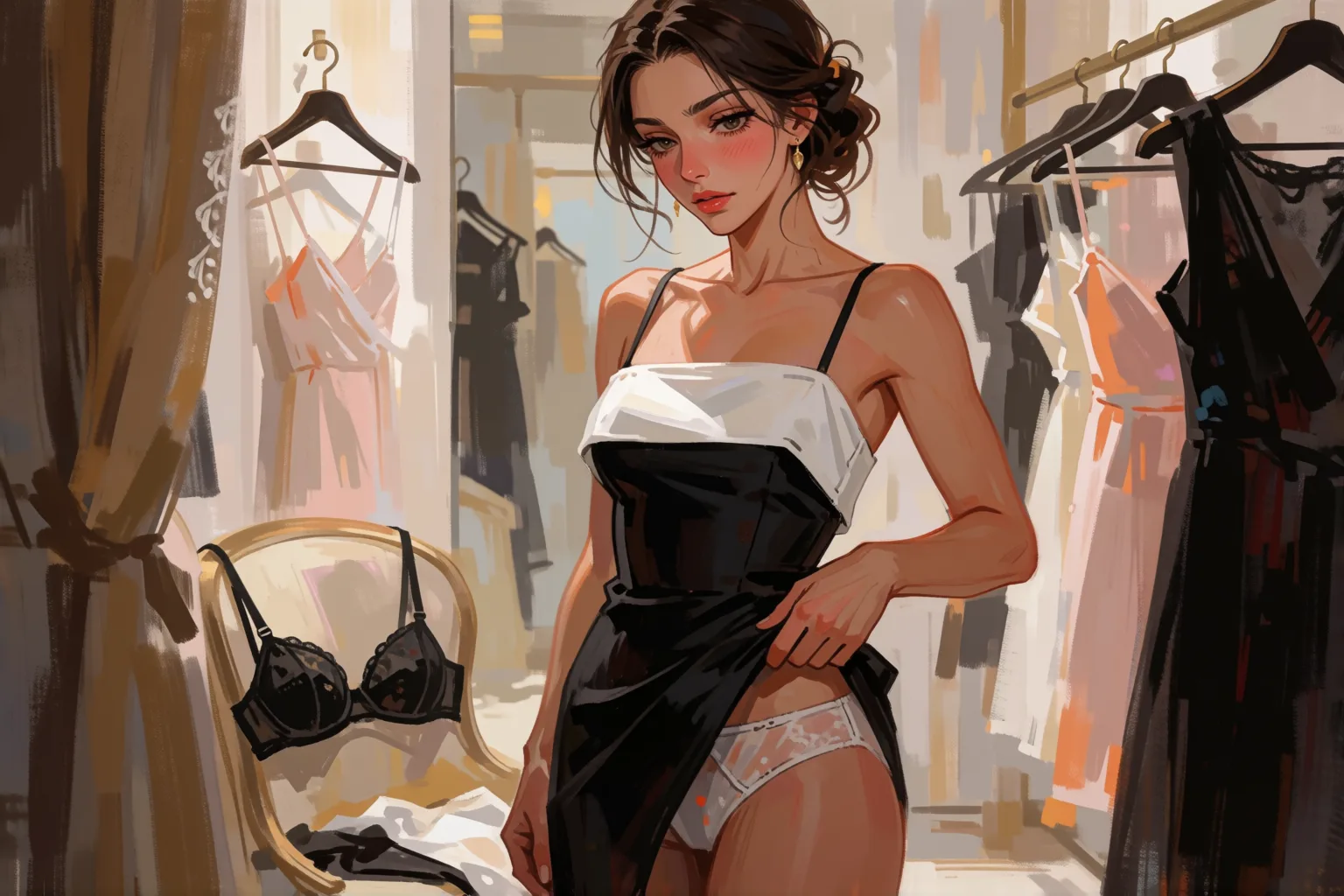 Ilustración del relato erótico: Tres mujeres y un vestido sin tirantes